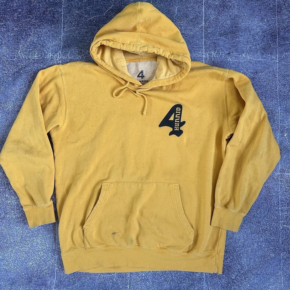 Men's YG 4Hunnid Yellow Black Spell Out Hip Hop Hoodie Pullover Sweatshirt Sz L